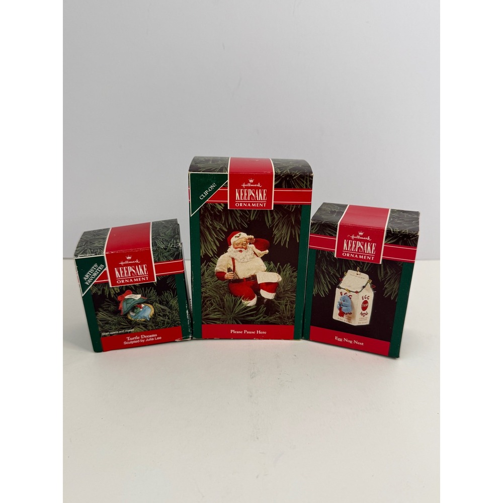 Vintage 1992 Hallmark Keepsake Ornaments Set of 3‎ Santa Turtle Egg Nog Nest